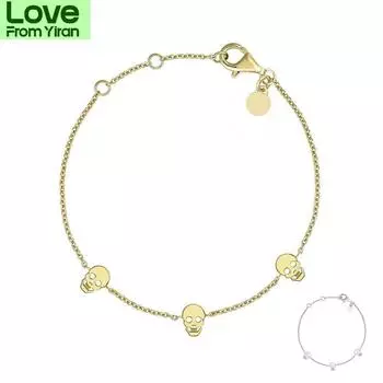 925 Sterling Silver Pulsera Calaveras Plata Gold Plated Silver Charm Bracelet Chain Women Wedding Party Jewels золотой