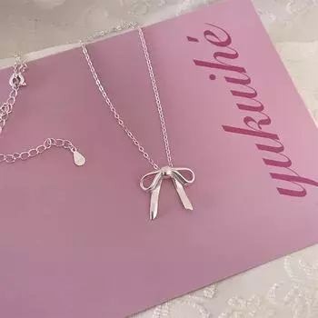 925 sterling silver ribbon bow necklace female exquisite sweet gentle temperament neck chain light luxury premium collarbone chain 925 silver