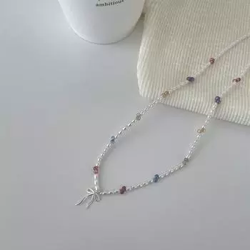 925 sterling silver ribbon bow necklace women s light luxury Korean sweet pearl collarbone chain high-end new neck chain 925 silver