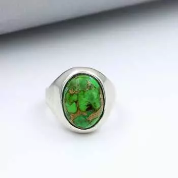 Кольцо из стерлингового серебра 925 пробы, кольцо с выращенным в лаборатории зеленым бирюзовым камнем, эффектное кольцо, свадебный подарок, кольцо унисекс, серебряные украшения 6