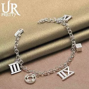 925 Sterling Silver Roman Numeral Pendant Bracelet Wedding Jewelry 20cm