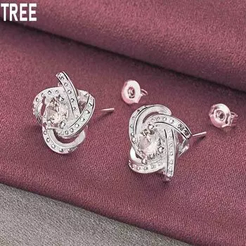 Романтичные серьги-пусеты из стерлингового серебра 925 пробы с цирконами ААА, модный шарм, свадебные украшения 1.00*1.00cm