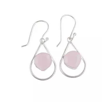 925 Sterling Silver Rose Chalcedony Gemstone Trendy Jewelry Hook Earrings 1.50 EE-38-17