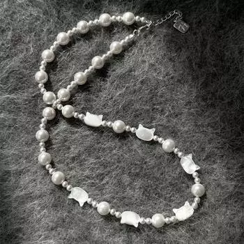 925 sterling silver round bead necklace exquisite and cute natural fritillary cat collarbone chain Ni Ni same pearl neck chain 925 silver