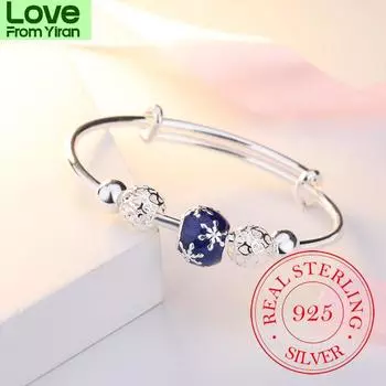 925 Sterling Silver Round Bead Snowflake Tassel Dreamcatcher Charm Bracelet &Bangle For Women Elegant Wedding Party Jewelry Gift