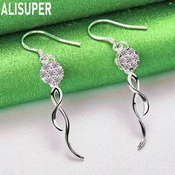 925 Sterling Silver Round Beads 8mm AAA Zircon Pendant Piercing Earrings Fashion Charm Wedding Jewelry 4.70*0.50cm