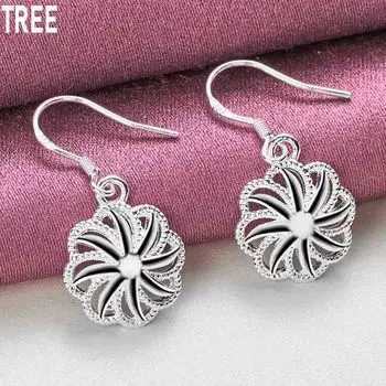 925 Sterling Silver Round Circle Drop Earring Fashion Charm Jewelry 1.00*1.00cm
