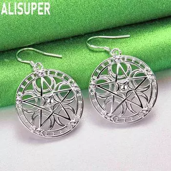 Серьги-пусеты из стерлингового серебра 925 пробы с круглым кулоном в форме звезды, модные, очаровательные, свадебные украшения 4.50*2.50CM