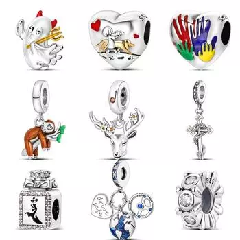 Стерлингового серебра 925 пробы, пятнистый олень, ленивец, змея, духи, безопасный кулон на руль, бусины, подходят оригинальные подвески, браслет, ювелирные изделия
