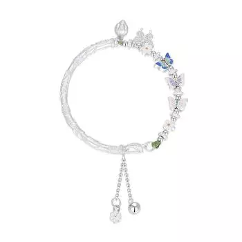 925 Sterling Silver Small Flower Butterfly Half-Bangle Half-Chain Bracelet - Light Luxury, High-End New Chinese National Style