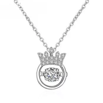 925 Sterling Silver Smart Swing Crown Heartbeat Pendant Necklace Silver Jewelry 925