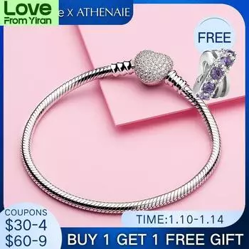 925 Sterling Silver Snake Chain With Pave Clear Cz Heart Clasp Bracelet Fit All European Charm Beads Valentine Jewelry