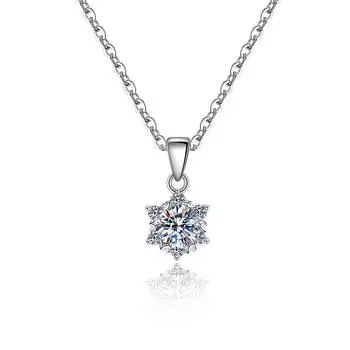 925 Sterling Silver Snowflake Necklace Women S Simple Single Diamond One-Carat Pendant Guochao Love Six-Claw Ins Women S Collarbone Chain 925 Silver