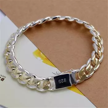 925 Sterling Silver Solid 10mm chain Bracelet men women Chain noble wedding Jewelry fashion charms party birthday gift 20-21cm