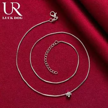 Серебряный 925 пробы кулон в виде клевера с цепочкой-коробкой модные свадебные украшения 45CM