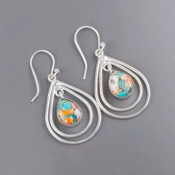 925 Sterling Silver Spiny Oyster Gemstone Handmade Jewelry Dangle Earrings 2.00 EE-34-35
