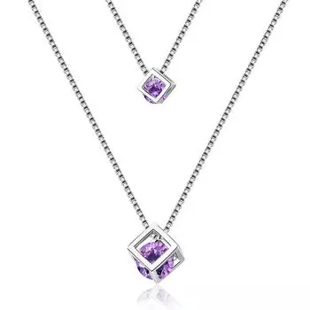 925 стерлингового серебра квадратный куб цирконий чокер заявление ожерелье для женщин двухслойные подвески и ожерелья S-n209 белый