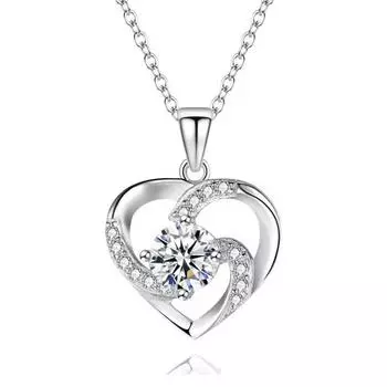 925 Sterling Silver Stamped Necklace Long Chain Sweet Romantic Style Love Heart Shape For Women Lady Wife