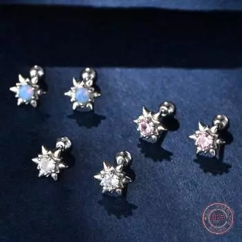 Серьги-гвоздики из стерлингового серебра 925 пробы со звездой и гексаграммой из циркония, женские простые маленькие серьги в корейском стиле, пирсинг, ювелирные изделия в подарок, мода