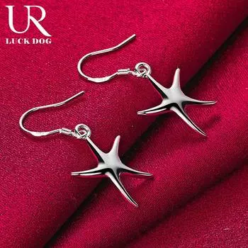 925 Sterling Silver Starfish Pendant Piercing Earrings Fashionable Wedding Jewelry 3.70*1.70cm