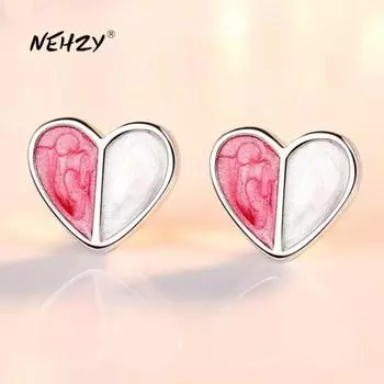 Серьги-гвоздики из стерлингового серебра 925 пробы, высококачественные женские модные украшения, простые ретро-серьги в форме сердца с кристаллами и цирконами