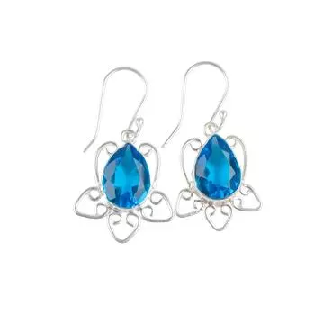 925 Sterling Silver Swiss Blue Topaz Gemstone Elegant Jewelry Earrings For Wife EE-40-8