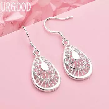 925 Sterling Silver Teardrop Earrings Wedding Jewelry 3.80*1.40cm