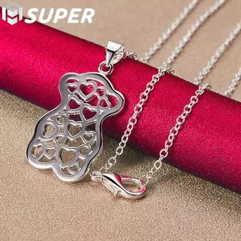 Ожерелье с подвеской в виде плюшевого мишки из стерлингового серебра 925 пробы, свадебные украшения 40cm