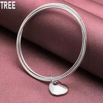 925 Sterling Silver Three Ring Heart Bracelet Fashion Charm Wedding Jewelry 77mm
