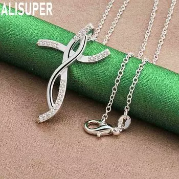 925 Sterling Silver Twisted Cross Pendant Necklace Fashion Wedding Jewelry O-40CM