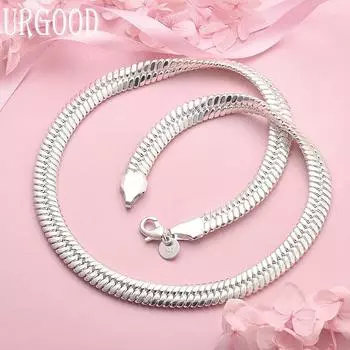 925 Sterling Silver Wedding Jewelry 10mm Snake Chain Necklace 50cm