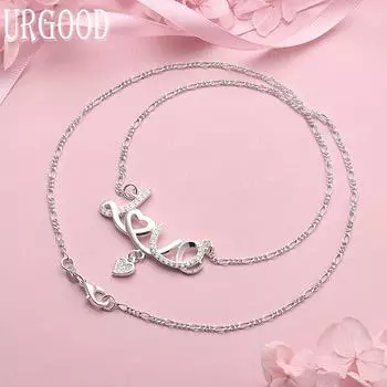 925 Sterling Silver Wedding Jewelry 18 Inch Heart Necklace 45cm