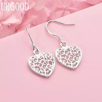 925 Sterling Silver Wedding Jewelry Fashion Heart Earrings 2.30*1.40cm