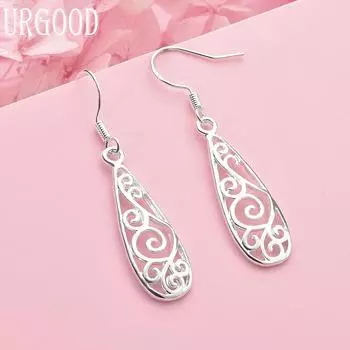 925 Sterling Silver Wedding Jewelry Oval Earrings 2.80*1.00cm