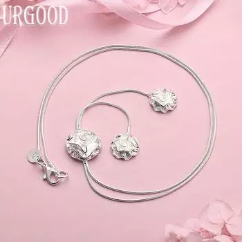925 Sterling Silver Wedding Jewelry Snake Chain Rose Necklace 50cm
