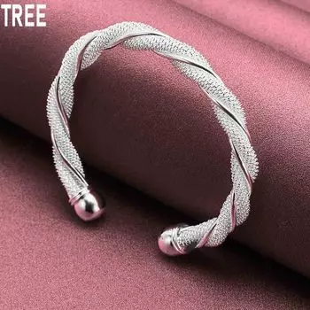 925 стерлингового серебра женский и мужской широкий сетчатый плетеный браслет модные подвески свадебные украшения 50mm