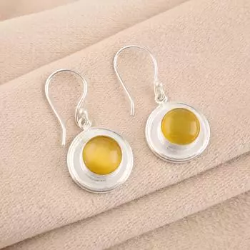925 Sterling Silver Yellow Tiger s Eye Gemstone Jewelry Antique Earrings 1.40 EE-4-45