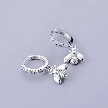 925 стерлингового серебра циркония пчелы серьги-кольца женские милые индивидуальные круглые серьги оптом золотистый