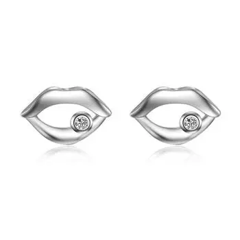 925 Sterling Silver Zircon Lips Piercing Stud Earrings For Women Girls Wedding Punk Jewelry Pendientes Eh880