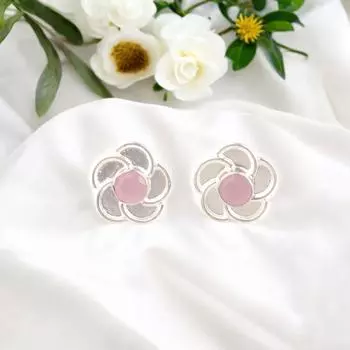 925 Стерлинговое серебро Натуральный розовый халцедон Драгоценный камень Ручная работа Пусеты с застежкой-пуссетой 0,5 EE-157-14