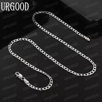 925 стерлингового серебра 16/18/20/22/24/26/28/30 дюймов 4 мм боковое ожерелье модные свадебные украшения 40CM