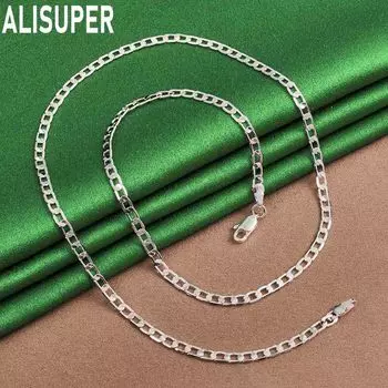 925 стерлингового серебра 16/18/20/22/24/26/28/30 дюймов 4 мм боковое ожерелье модные свадебные украшения 40CM
