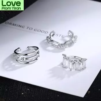 925 стерлингового серебра 1 шт очаровательные линии циркон клипсы серьги манжеты без пирсинга серьги ювелирные изделия S-E1300