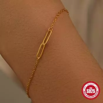 925 стерлингового серебра 1шт модный браслет-скрепка 18-каратное золотое покрытие простой бохо минималистский набор ювелирных изделий подарок для женщин золотой