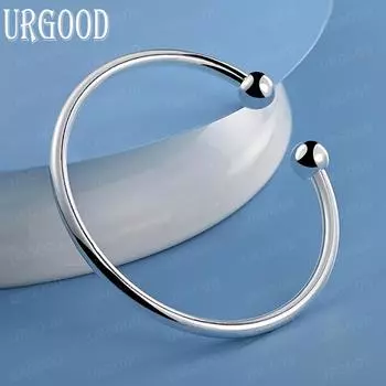 925 стерлингового серебра 4 мм гладкий сплошной бисер браслет запонки браслет модные свадебные украшения 67MM