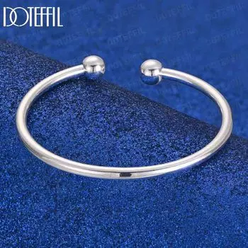 925 стерлингового серебра 4 мм гладкий сплошной бисер браслет запонки браслет модные свадебные украшения 67MM