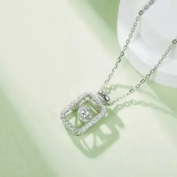 925 стерлингового серебра 5 мм Gra Муассанит Бриллиант 18 карат Белое золото вращающийся кулон ожерелья помолвка подарок ювелирные изделия