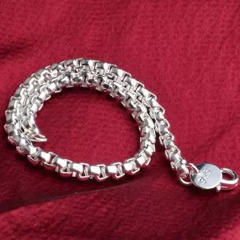 925 стерлингового серебра 5 мм коробка цепочка браслет для женщин модные украшения 20cm