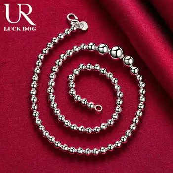 925 стерлингового серебра 6 8 10 12 мм гладкий шарик бусины цепочка браслет ожерелье модные свадебные украшения 45CM