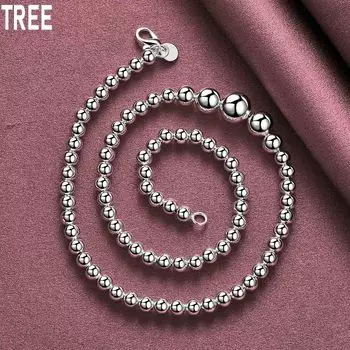 925 стерлингового серебра 6 8 10 12 мм гладкий шарик бусины цепочка браслет ожерелье модные свадебные украшения 45CM